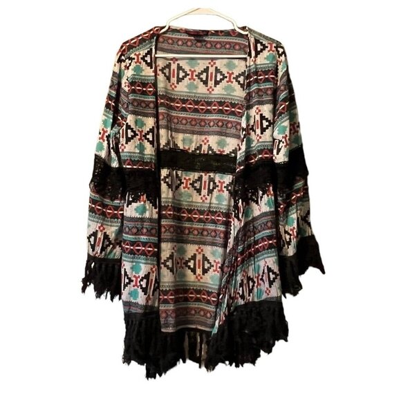 Rock & Roll Cowgirl Size Large Aztec Print Boho Short Duster Western Fringe - Picture 1 of 13